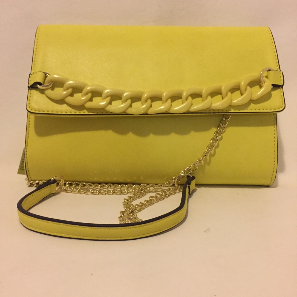 NWT GIANNI BINI NEON YELLOW PURSE ACRYLIC CHAIN
